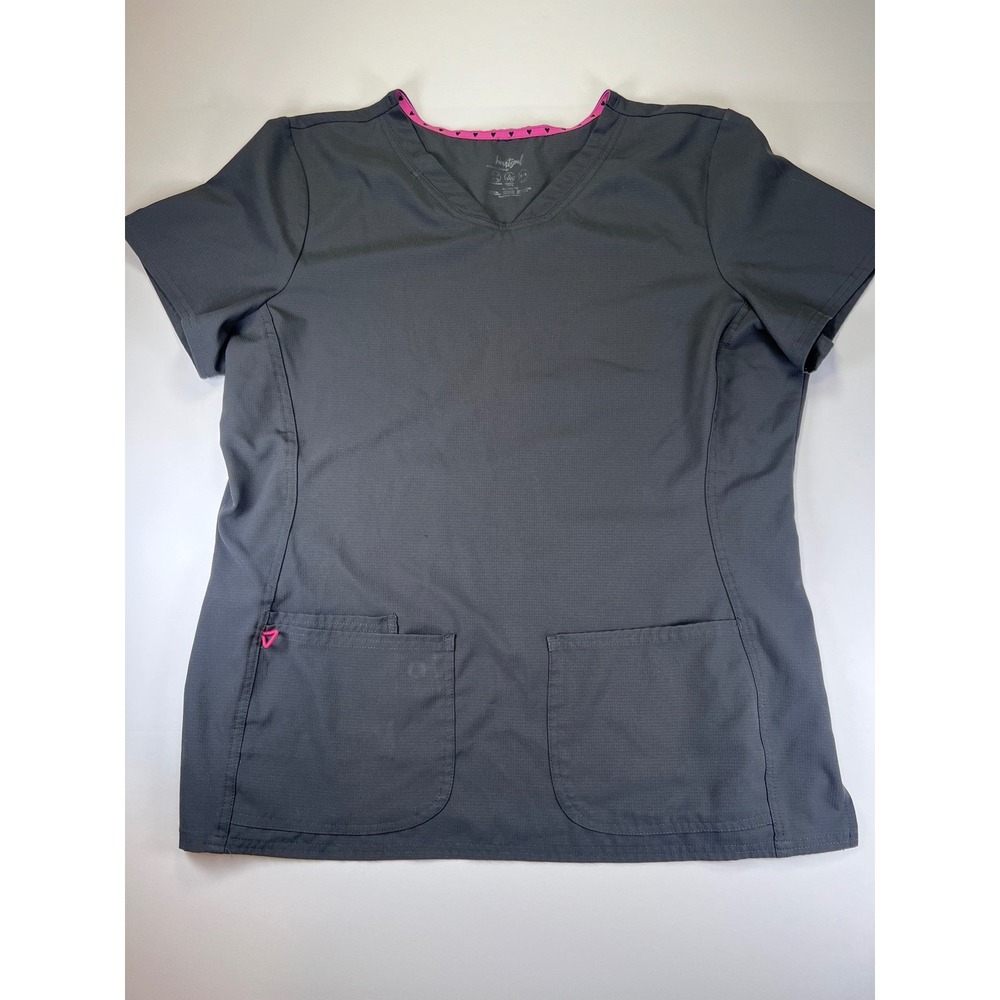 Heartsoul Scrub Top Womens XL Gray Break On Through V-Neck Stretch Pockets